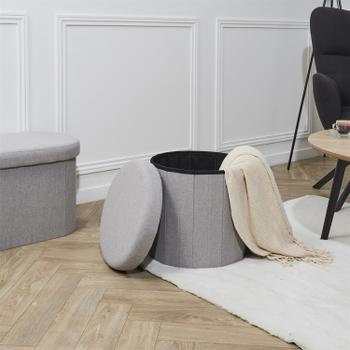 Opbergpouf DOAKA Rond Lichtgrijs Opbergpouf DOAKA Rond Lichtgrijs