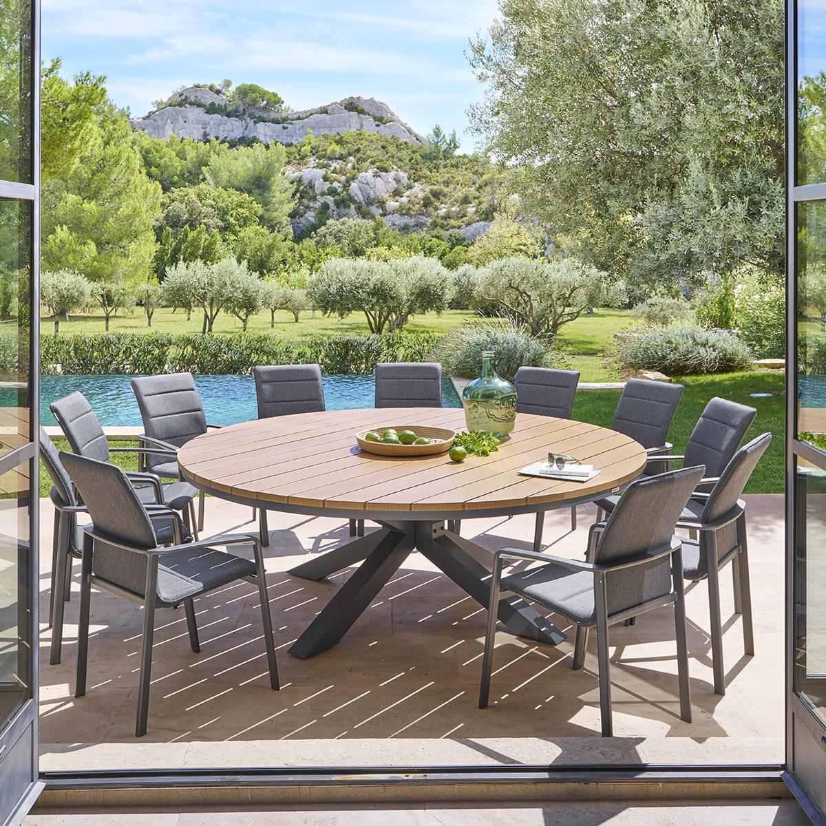 Tuintafel LUCERA Houtlook/Grafiet Ø220