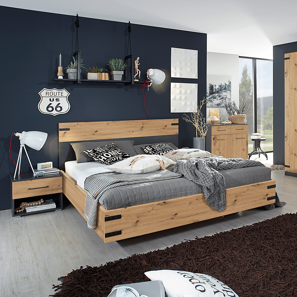 Nachttafel Set van 2 SZAFKA Eik Metaalgrijs