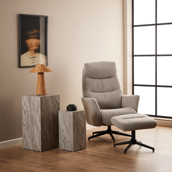 Relaxfauteuil HALDOR met Poef Monza Beige  Relaxfauteuil HALDOR met Poef Monza Beige
