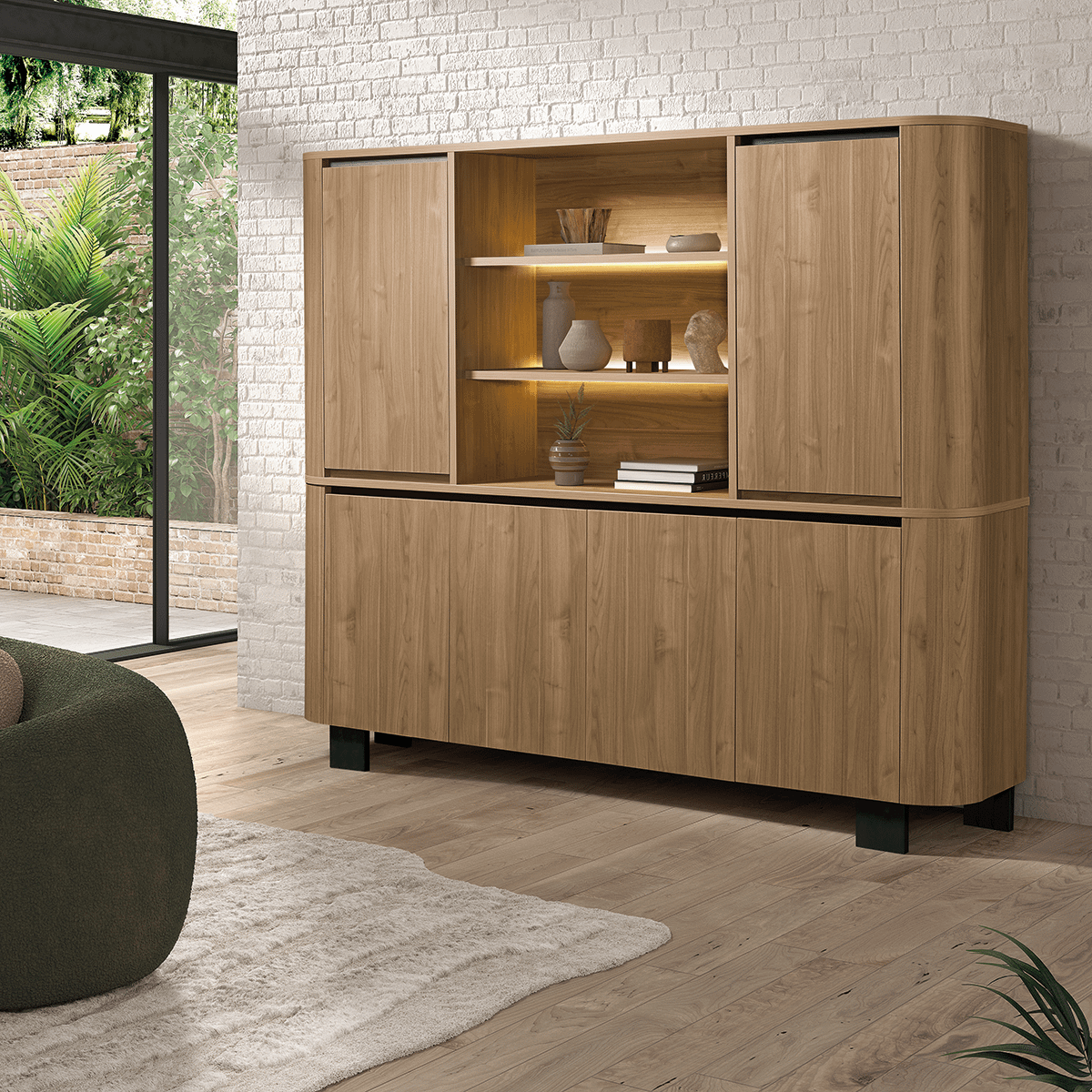 Dressoir met Opzetkast DOLORES Licht Notelaar B237
