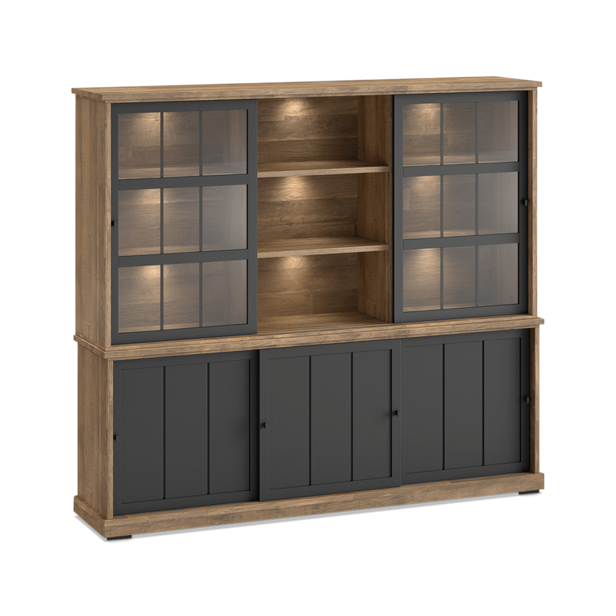 Dressoir met Opzetkast TOLUCA Old Teak/Zwart B233