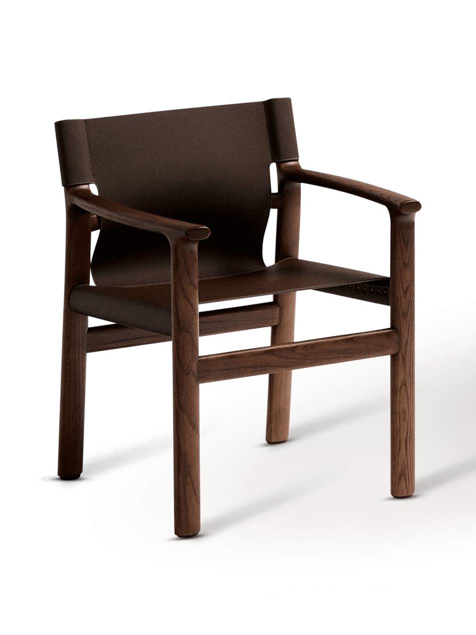 Donkerbruine Jan stoel gerecyclede leervezels en massief essenhout