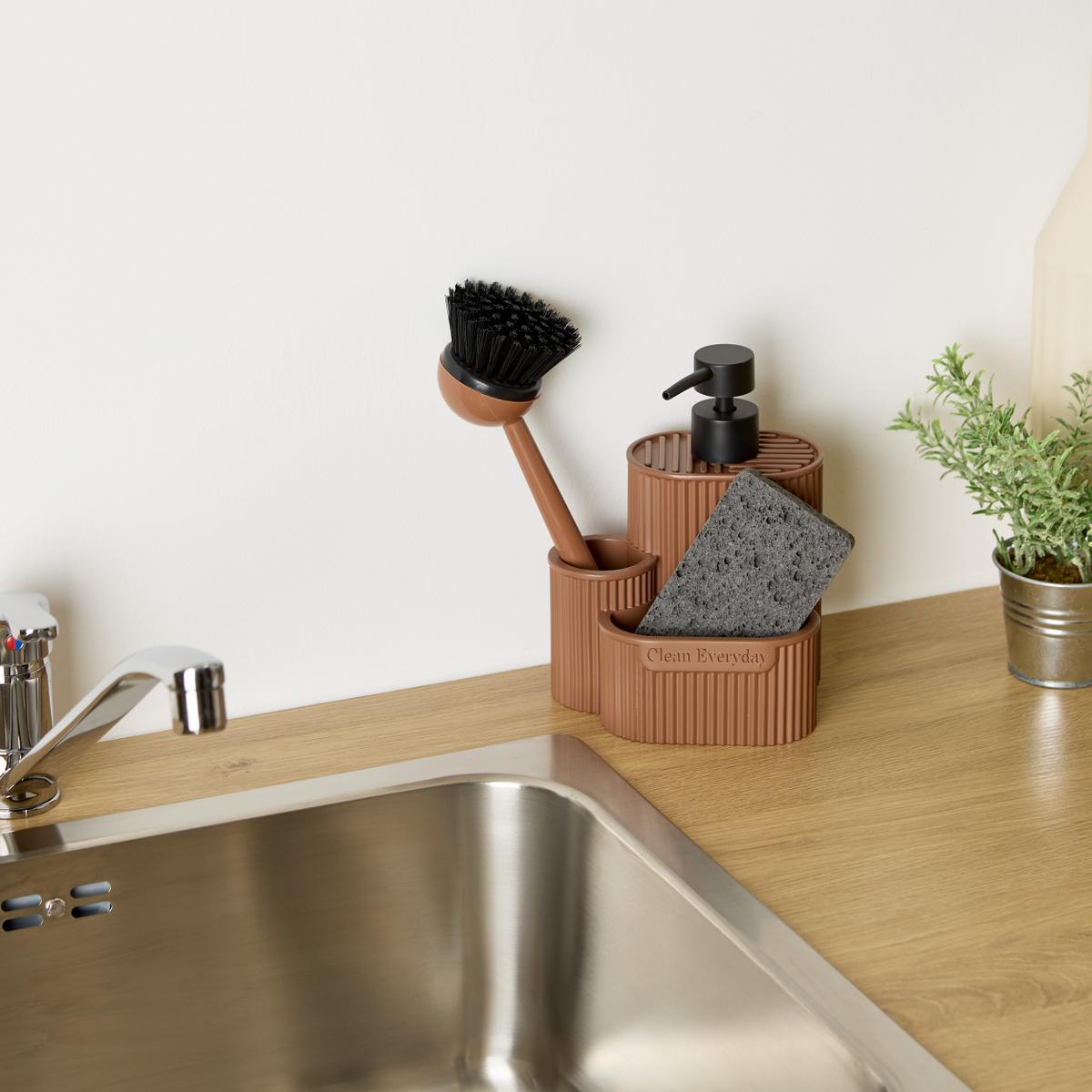 Zeepdispenser TERZIA met Scrubby + Borstel Bruin