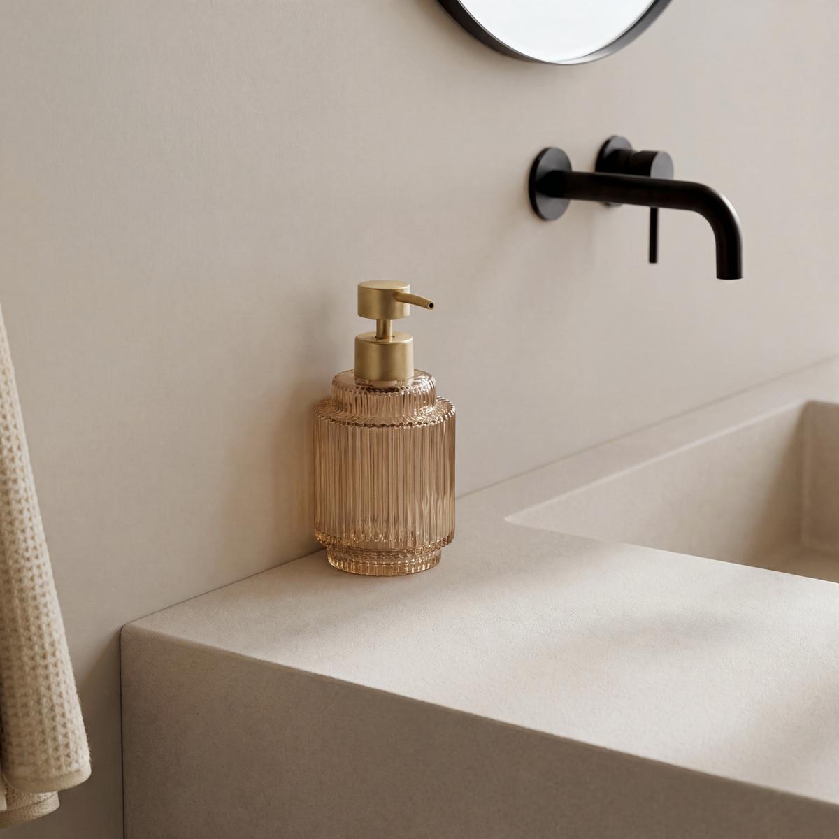 Zeepdispenser SORIA 300ml Glas Amber/Goud