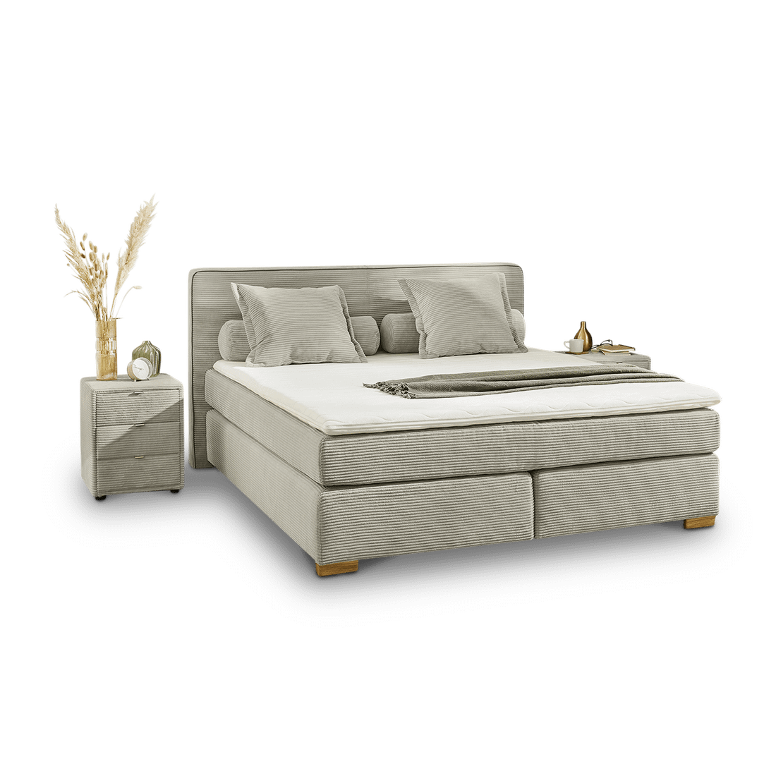 Boxspring TILBURG Ribfluweel 426/17 Greige 180x200 Boxspring TILBURG Ribfluweel 426/17 Greige 180x200