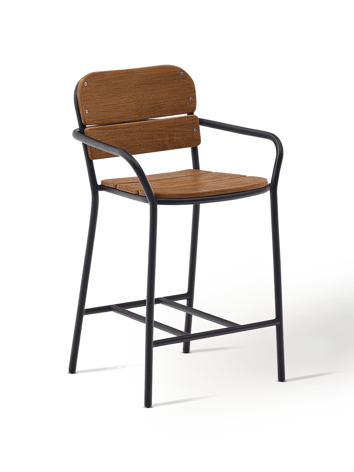 Algueret kruk van massief eucalyptushout met natuurlijke afwerking en zwart aluminium 65 cm FSC 100%