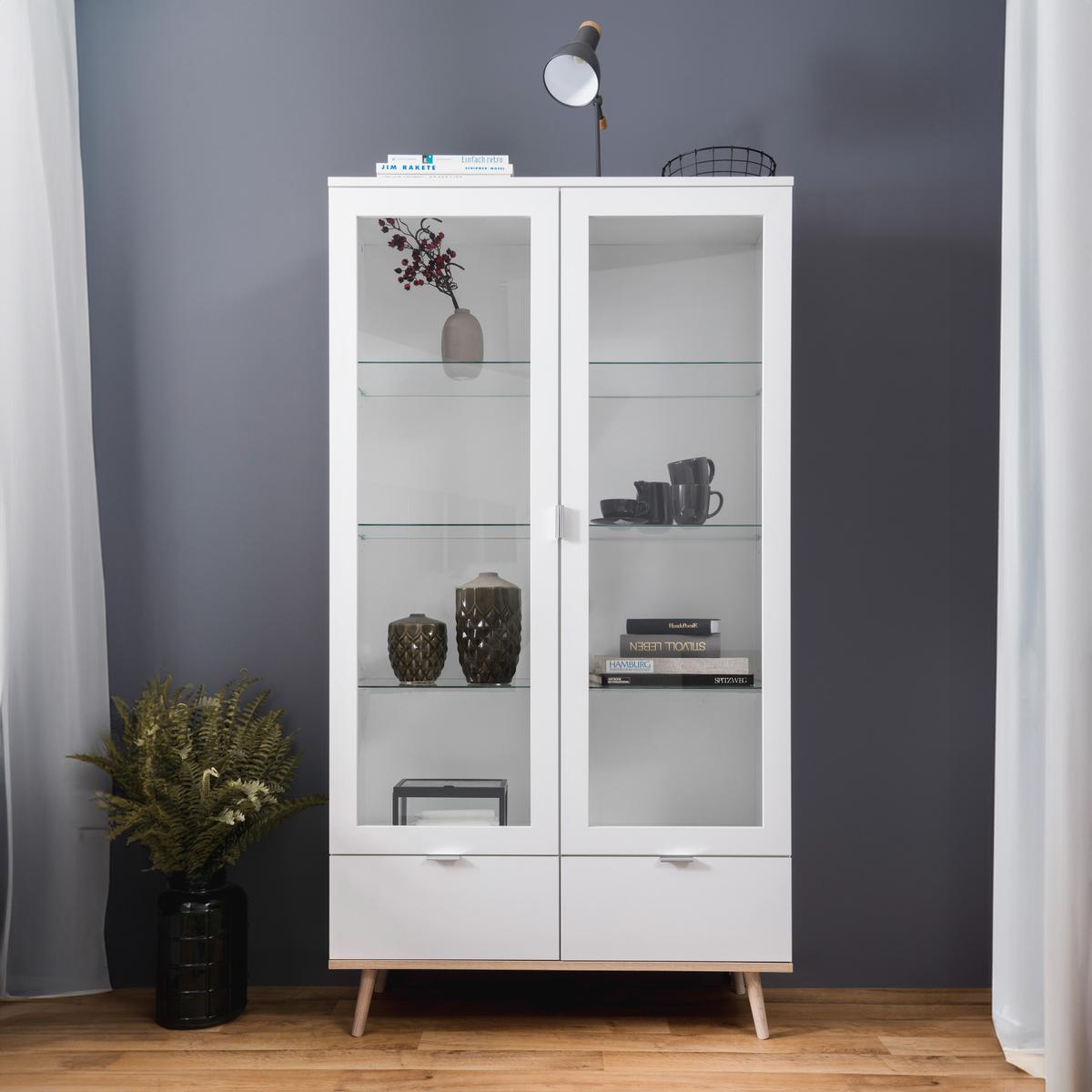Vitrinekast GOSSBYDAL Wit/Sonoma Eik