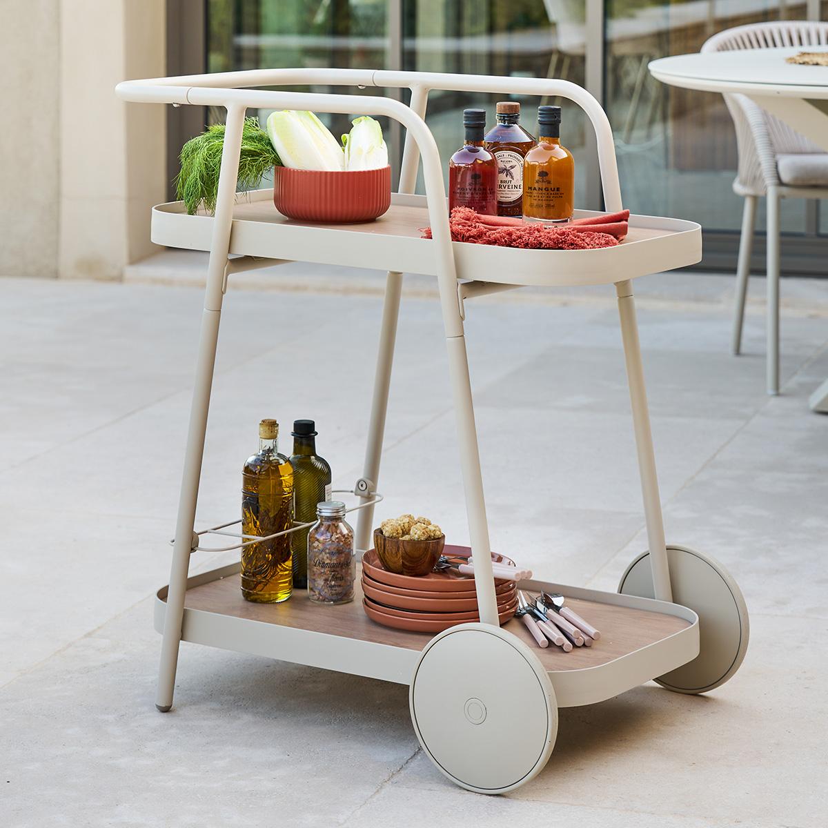 Serveerwagen NARNI met Afneembaar Dienblad Beige