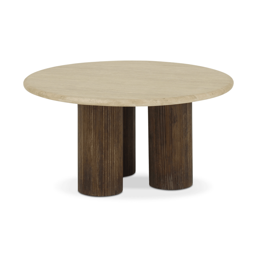 Salontafel PURNIMA Ø90 Travertijn/Mango Donkerbruin Salontafel PURNIMA Ø90 Travertijn/Mango Donkerbruin