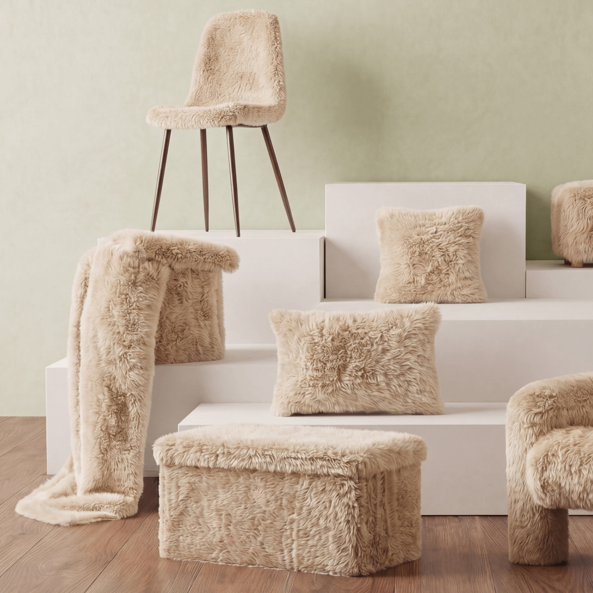 Kussen DUVIO 40x40 Fake Fur Beige