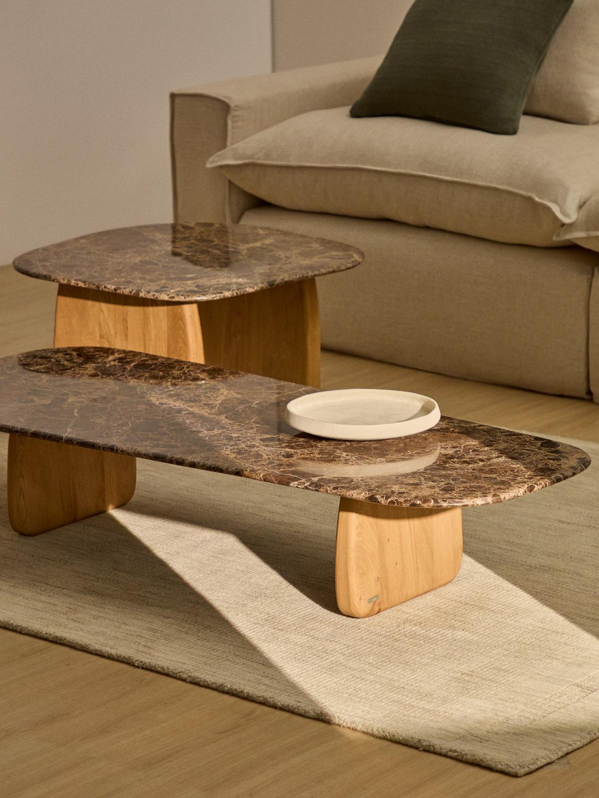 Salontafel Pirita Bruin marmer/Naturel eik 147 x 65 cm