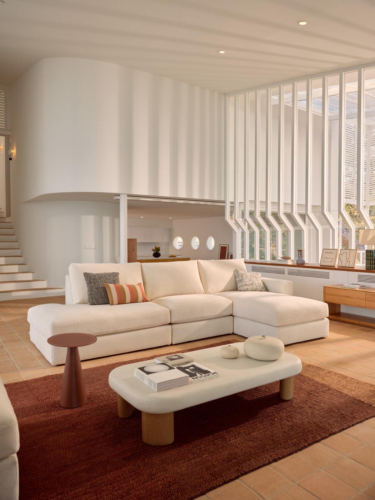 Alea chenille modulaire 5-zitsbank met afneembare hoezen en chaise longue rechts 340 cm