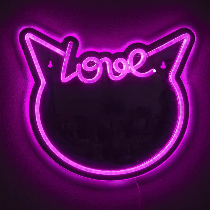 Spiegel LOVE Kattenkop met Led Roze