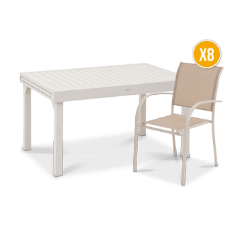 SET: Tuintafel RISERVA Beige 135/270x90 + 8x armstoel RISERVA Beige SET: Tuintafel RISERVA Beige 135/270x90 + 8x armstoel RISERVA Beige