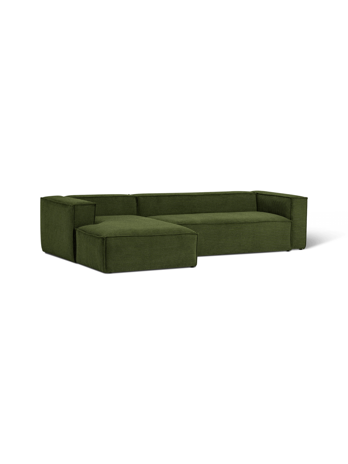 Blok 3-zitsbank in dik groen ribfluweel en met chaise longue links 300 cm FSC Mix Credit