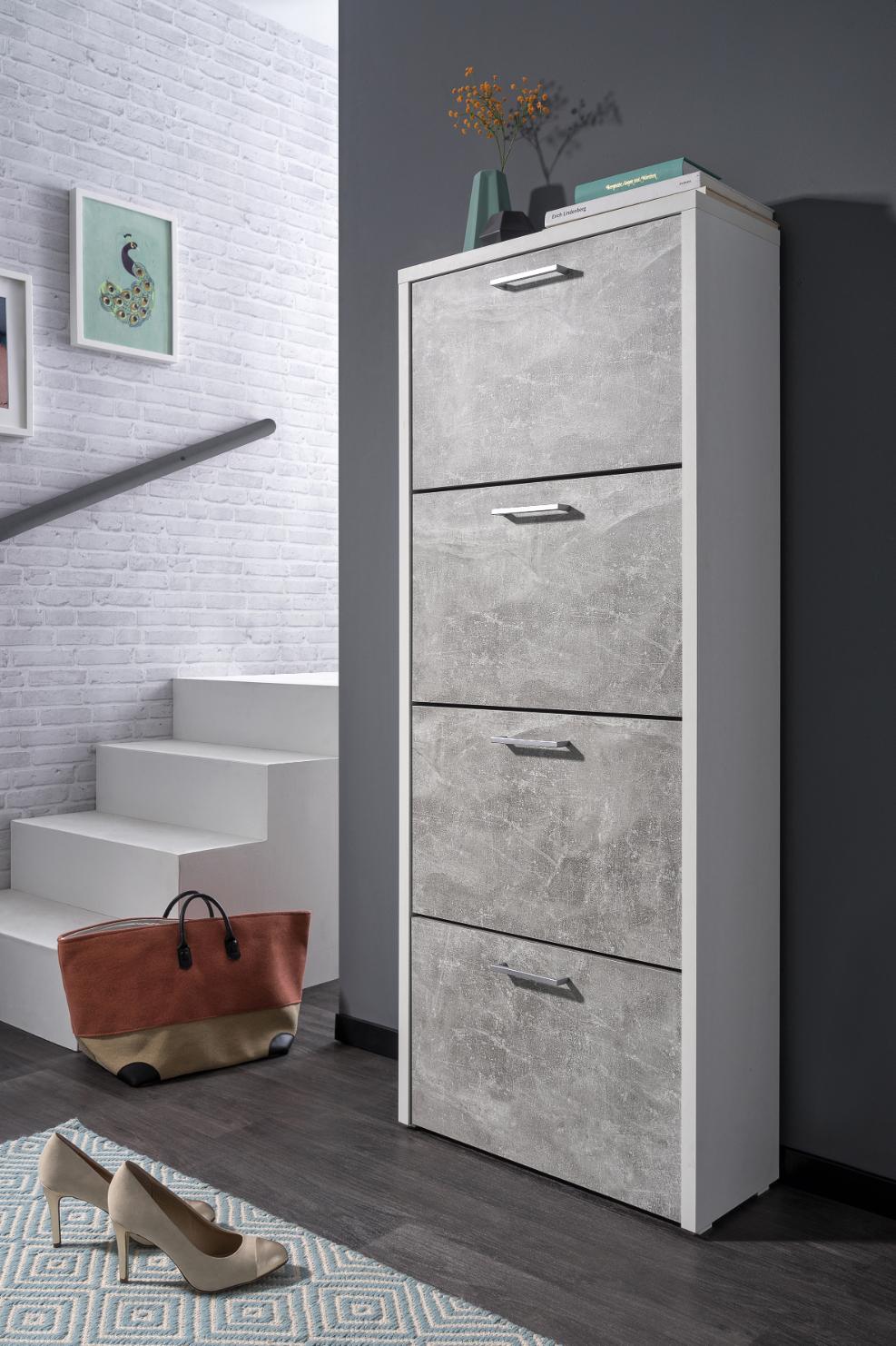 Schoenenkast 4L, B64-H158, Wit-Beton