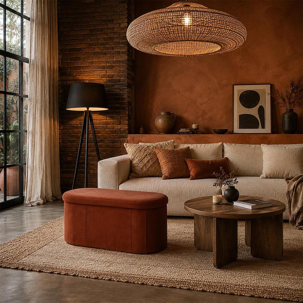Opbergpouf COLLETE Ovaal Rib Terracotta
