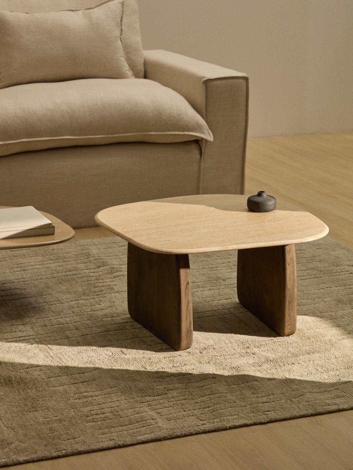 Bijzettafel Pirita Travertin beige/Dk. eik 71 x 70 cm