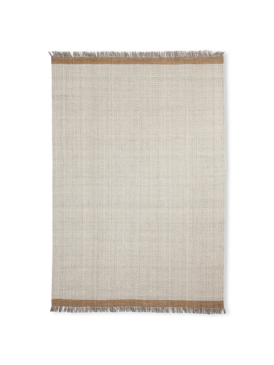 Brina beige wollen tapijt in visgraat-jacquardmotief 230 x 160 cm