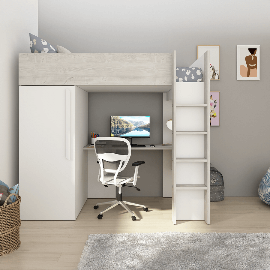 Hoogslaper incl. bureau/kleerkast LEVI White Hoogslaper incl. bureau/kleerkast LEVI White