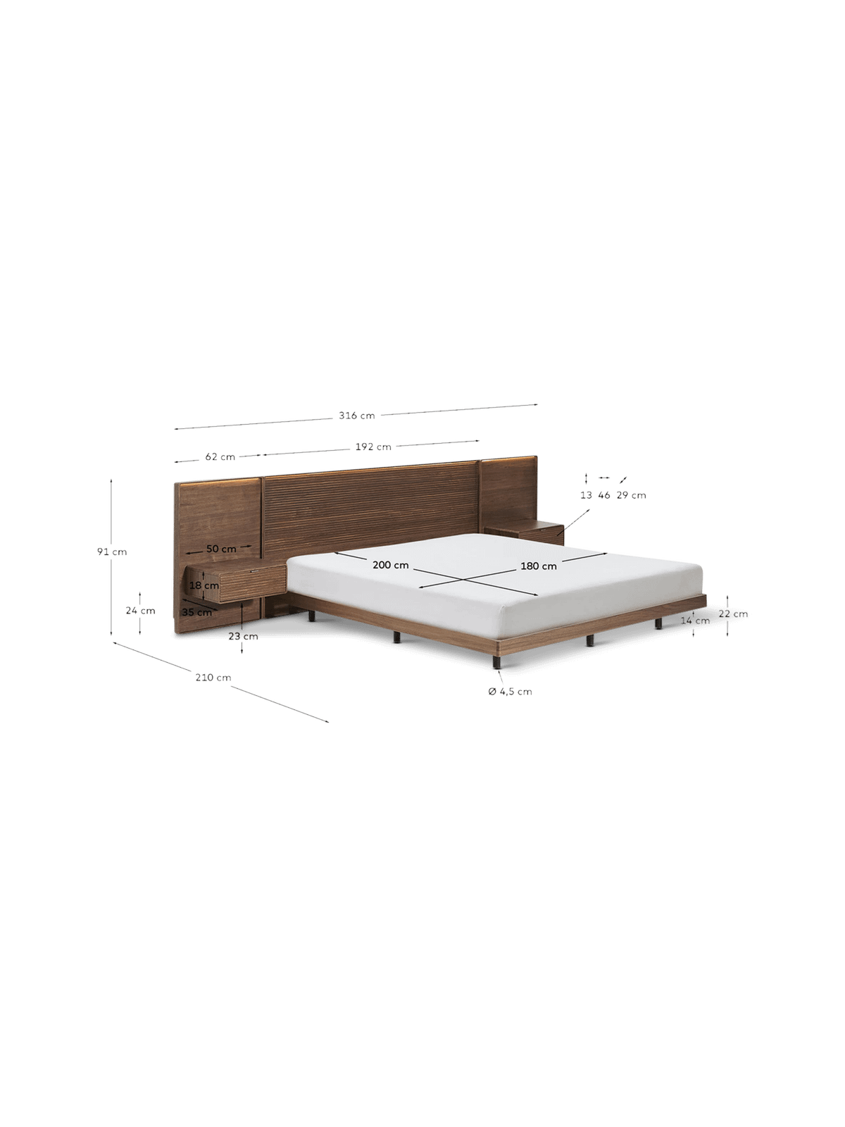 Bed Norlen met 2 nachtkastjes 180 x 200 cm