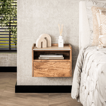 Nachttafel FIDEL Hangend Mango/Travertin Nachttafel FIDEL Hangend Mango/Travertin