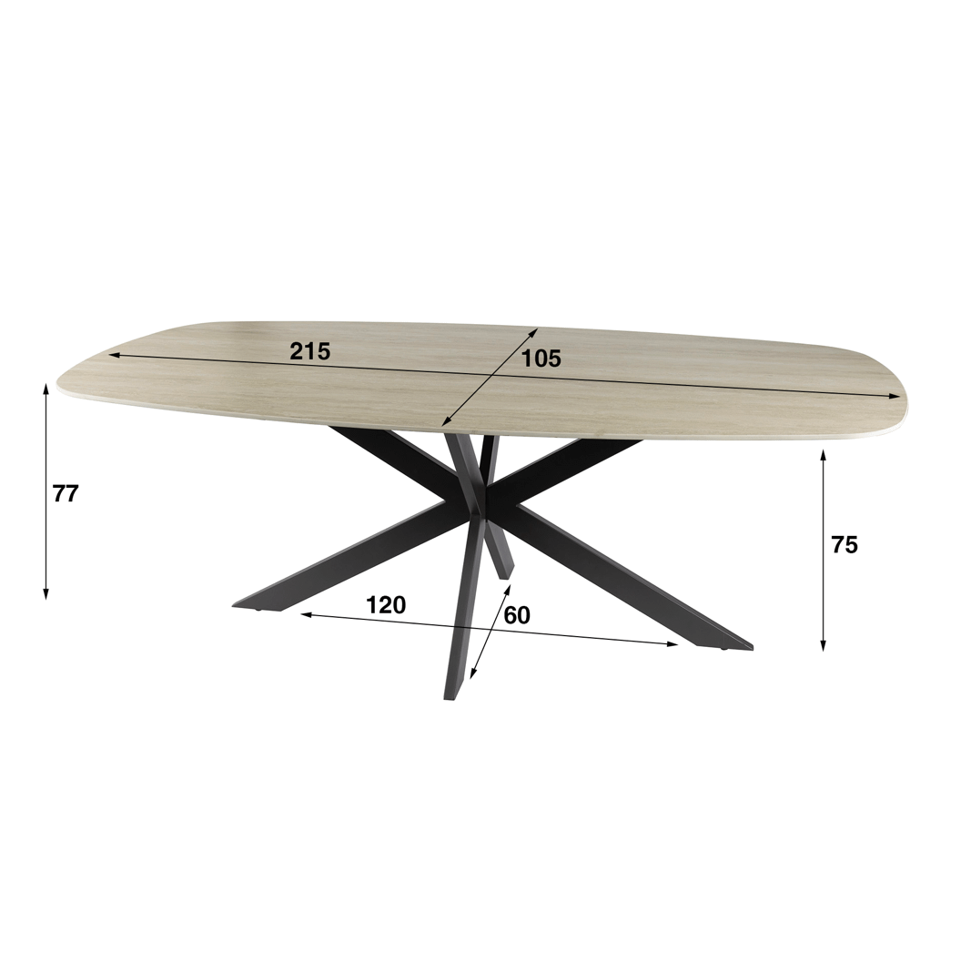Eettafel SANCHO Keramiek Travertin 215x105