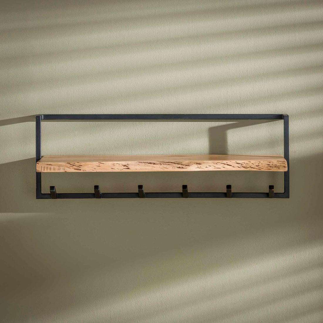 Kapstok 6 haken met plank, massief accacia naturel Kapstok 6 haken met plank, massief accacia naturel