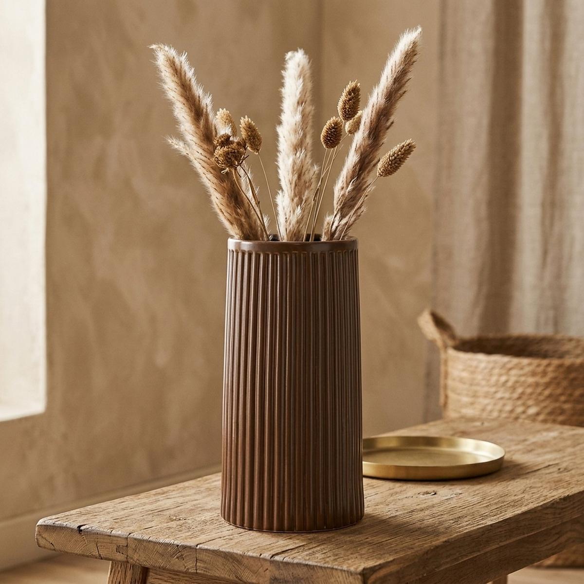 Decovaas MARONA L Ribbel Keramiek Bruin