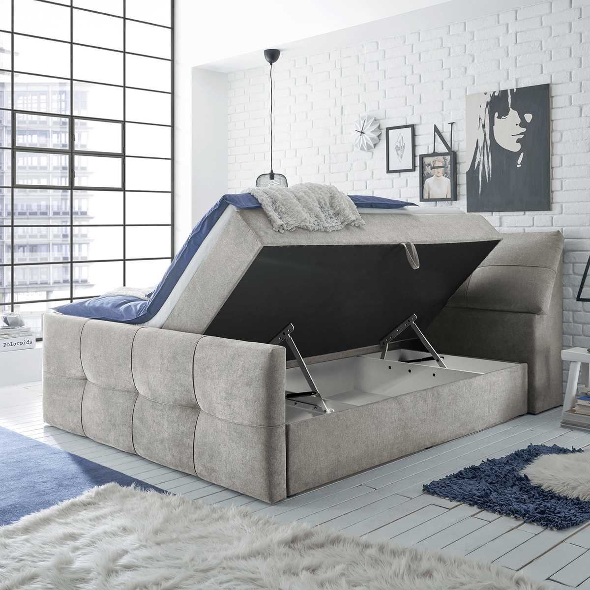 Boxspring IBADAN 180x200 met Opbergruimte Uran 02 Schlamm