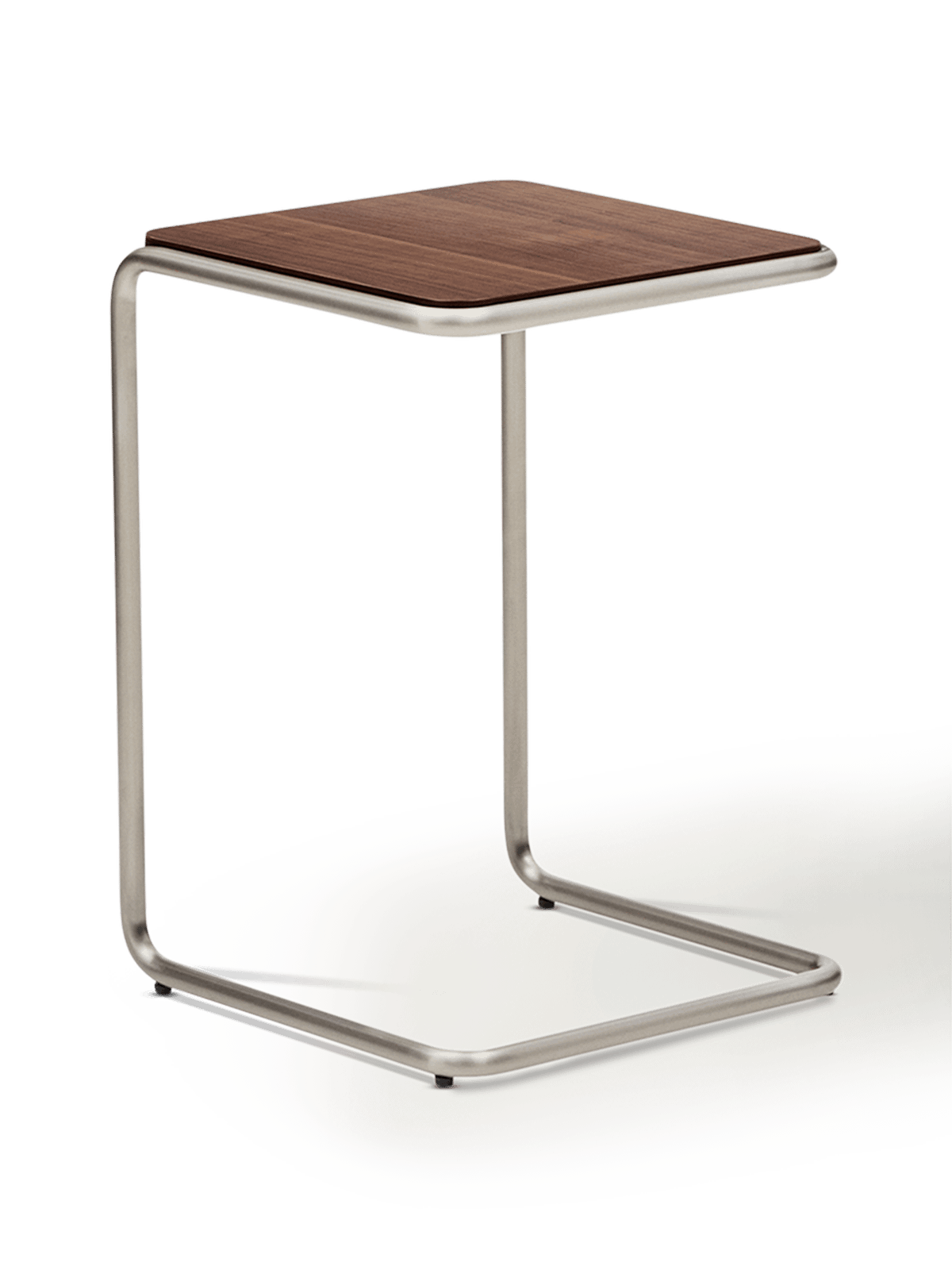 Tarsel bijzettafel van walnootfineer met een geborsteld roestvrij stalen frame 42 x 60 cm