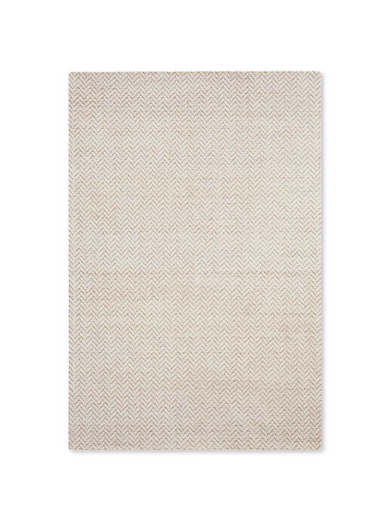 Calira beige wollen tapijt in gevlochten jacquardmotief 300 x 200 cm