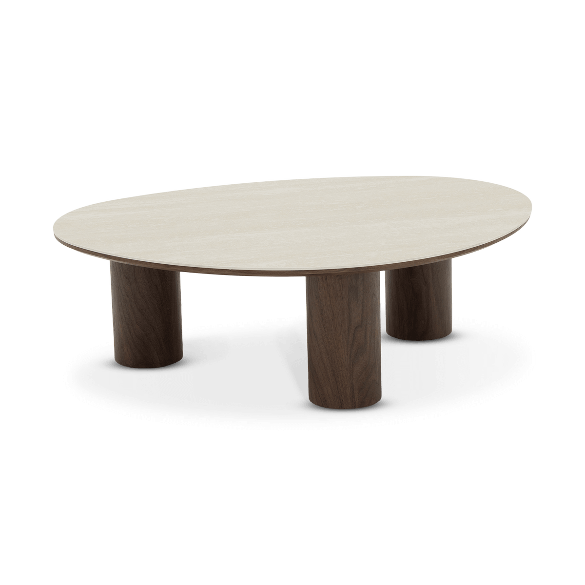 Salontafel ORBINA 110x80 Keramiek Travertijn/Walnoot