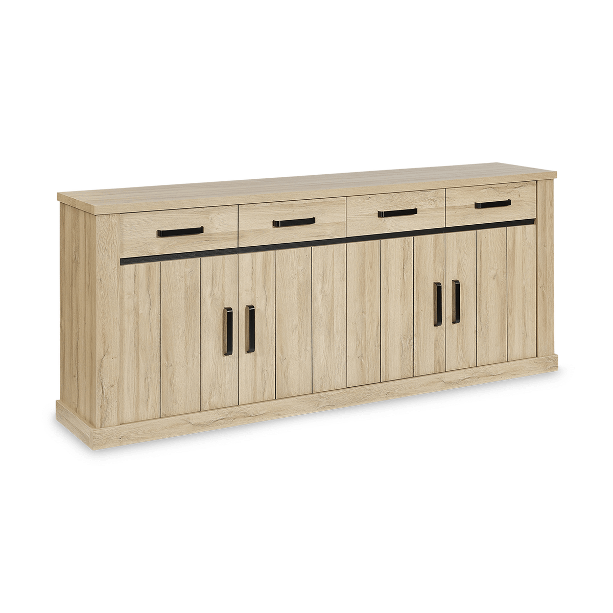 Eetkamer TEODOR: Dressoir + Vitrinekast + Eettafel ABBEY 200x100 + 4x stoelen ALECIO Pearl