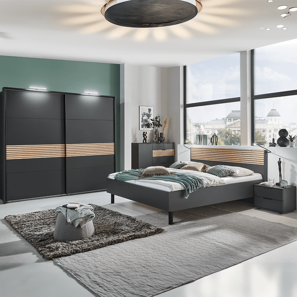 Slaapkamer CASPER: Kleerkast 225cm + Bed 160x200 + 2x Nachttafels