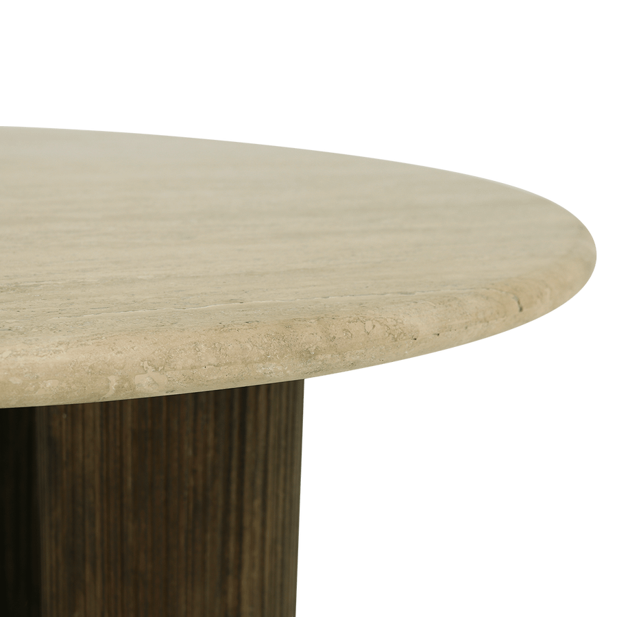 Salontafel PURNIMA Ø90 Travertijn/Mango Donkerbruin Salontafel PURNIMA Ø90 Travertijn/Mango Donkerbruin