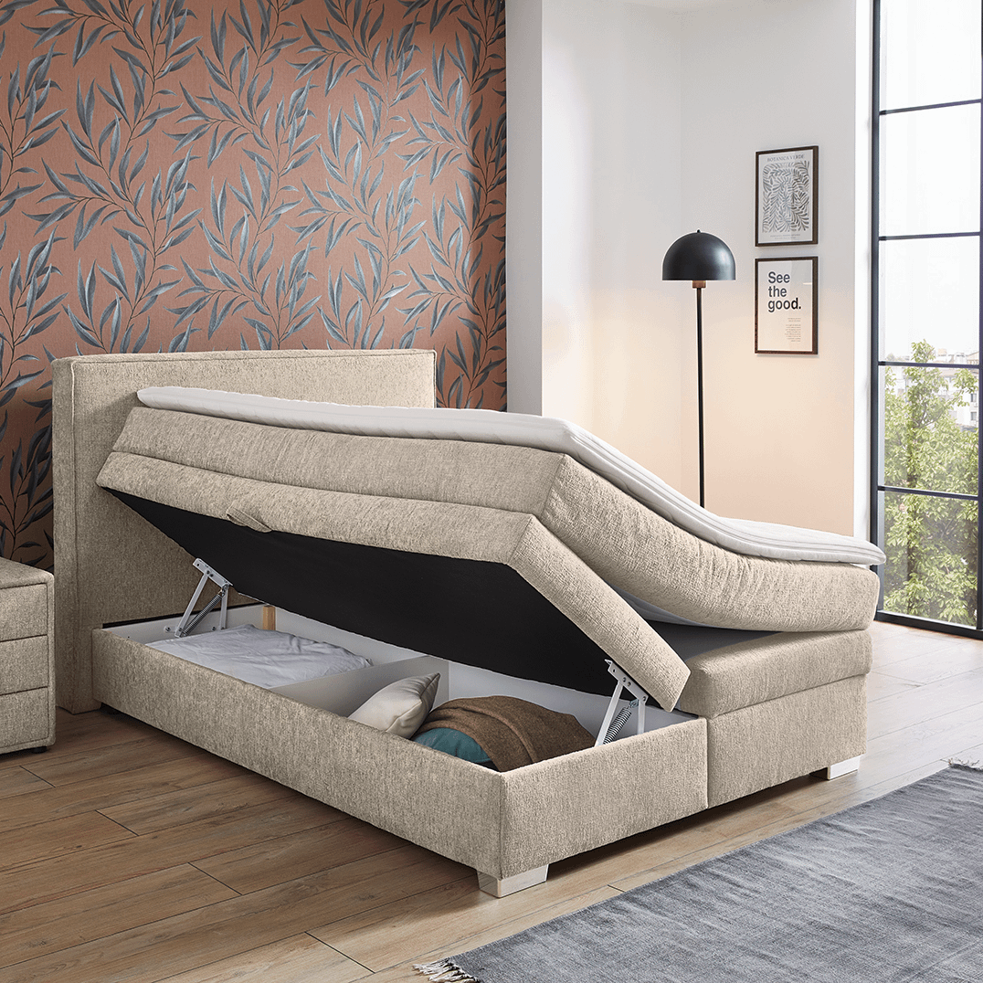 Boxspring WESTLAND 140x200 met Opberg Chenille Beige