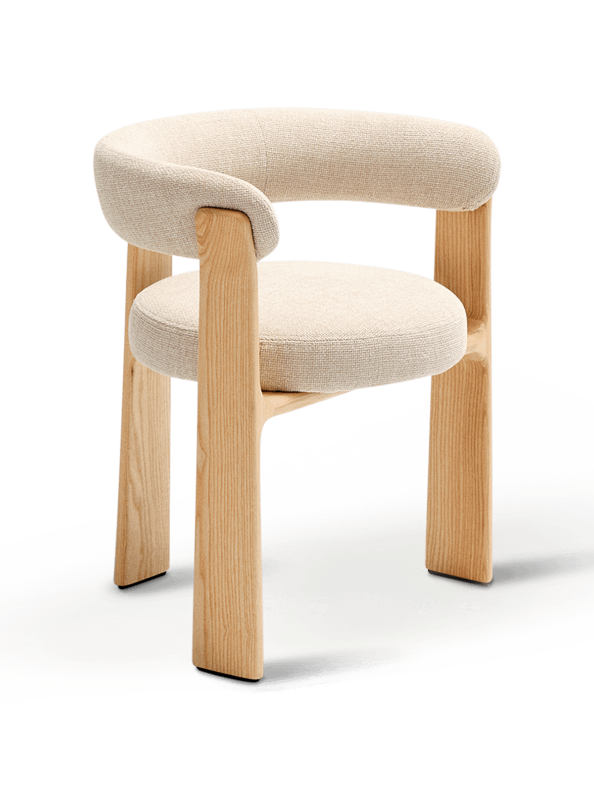 Granite stoel met 3 poten in beige chenille en massief essenhout naturel toon afwerking FSC 100%