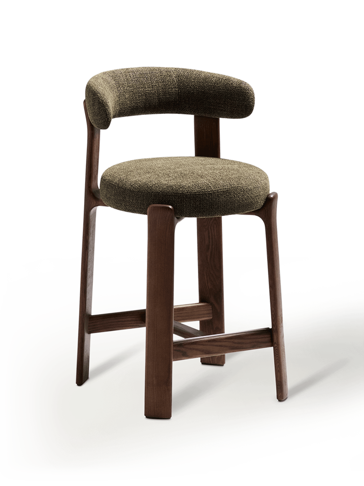 Granite kruk in groen chenille en massief essenhout met afwerking in notelaartoon FSC 100% 65 cm