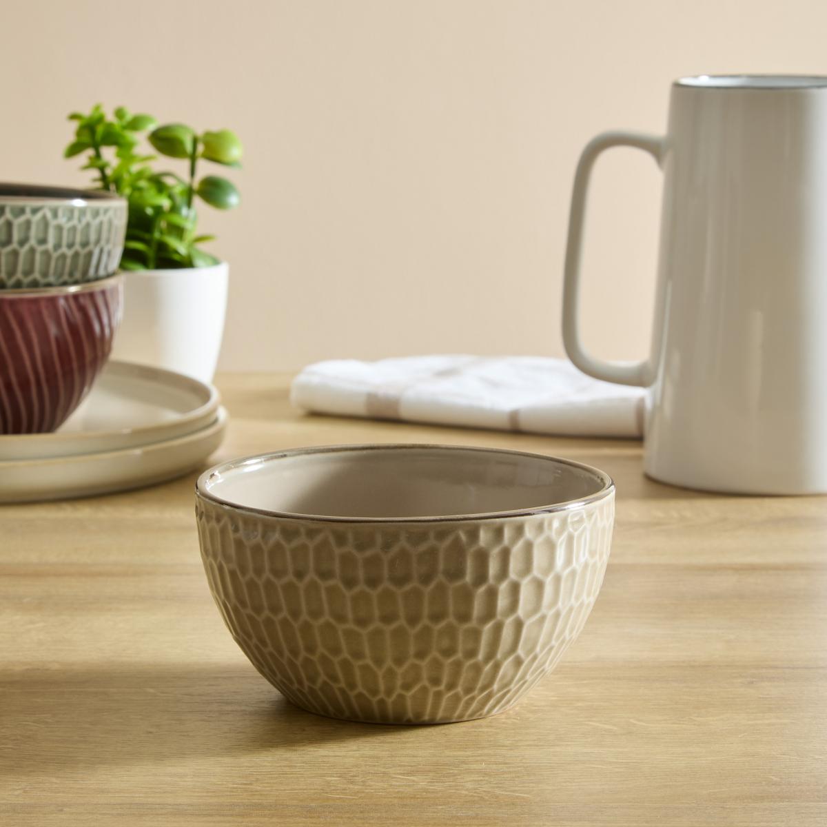 Kom HELLA 32cl Keramiek Reliëf Beige