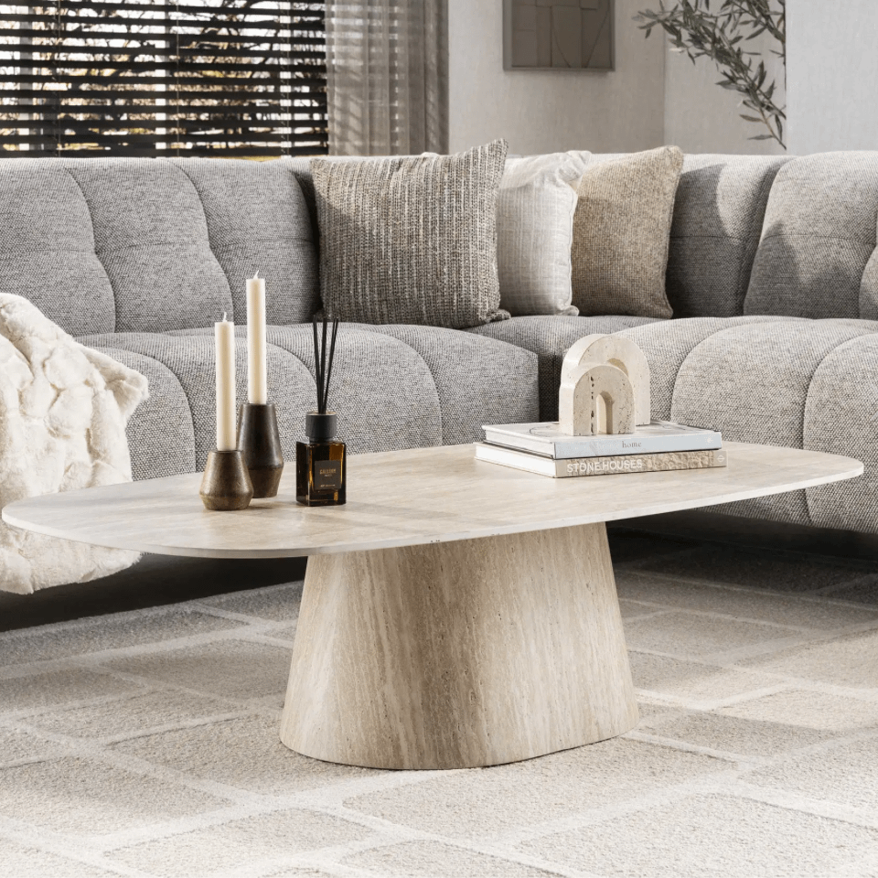 Salontafel KAYA Deens Ovaal 135x70 Travertijnlook