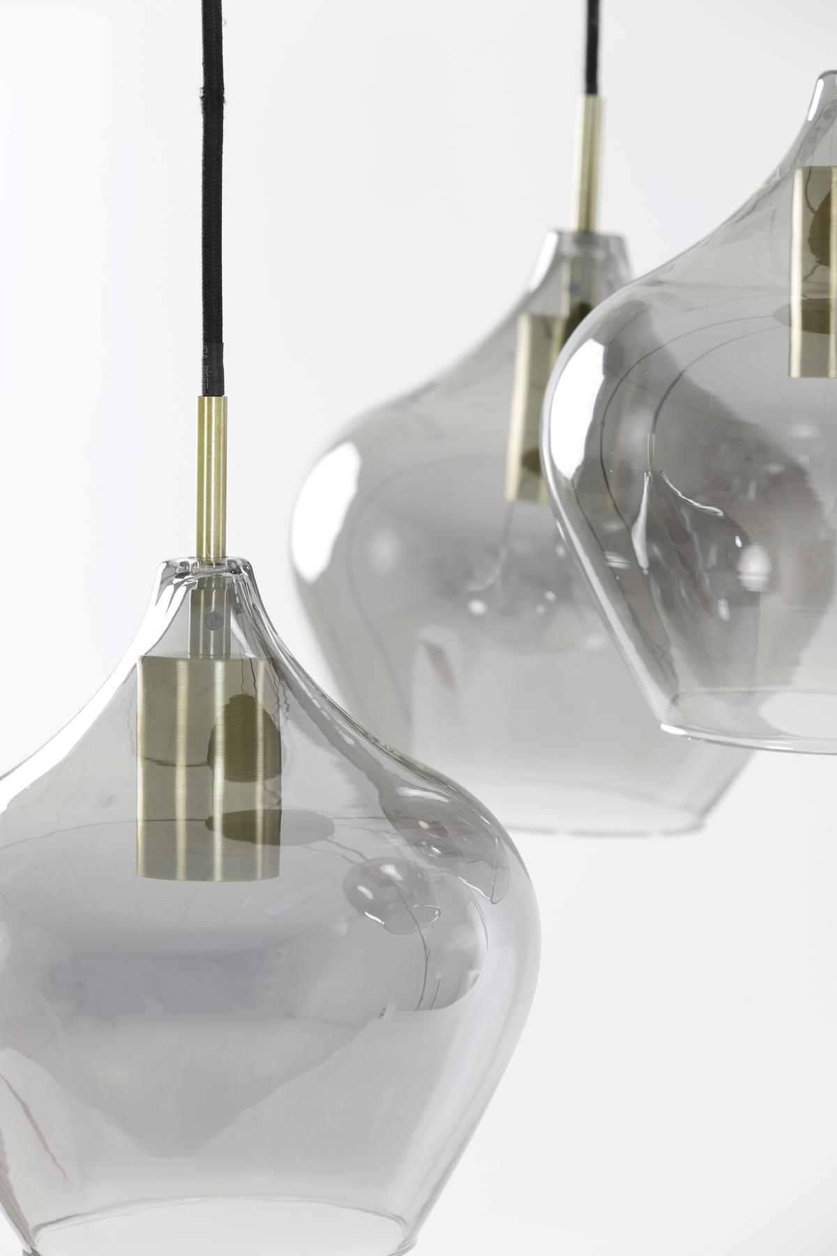 Hanglamp RAKEL 5Del. Rnd Ant. Brons/Glas Smoke