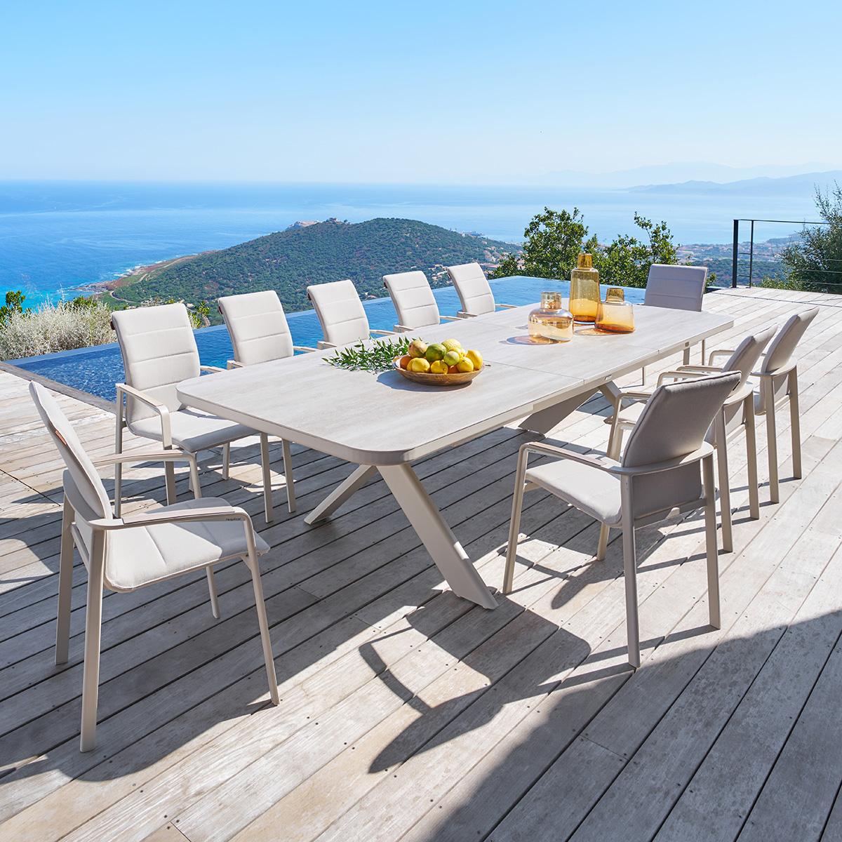 SET: Tuintafel Ancona + 12x tuinstoel Troia Beige