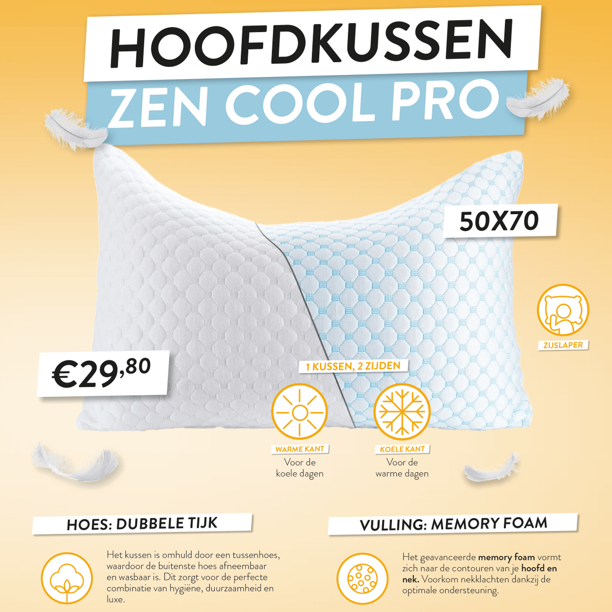 Hoofdkussen ZEN COOL PRO 50x70