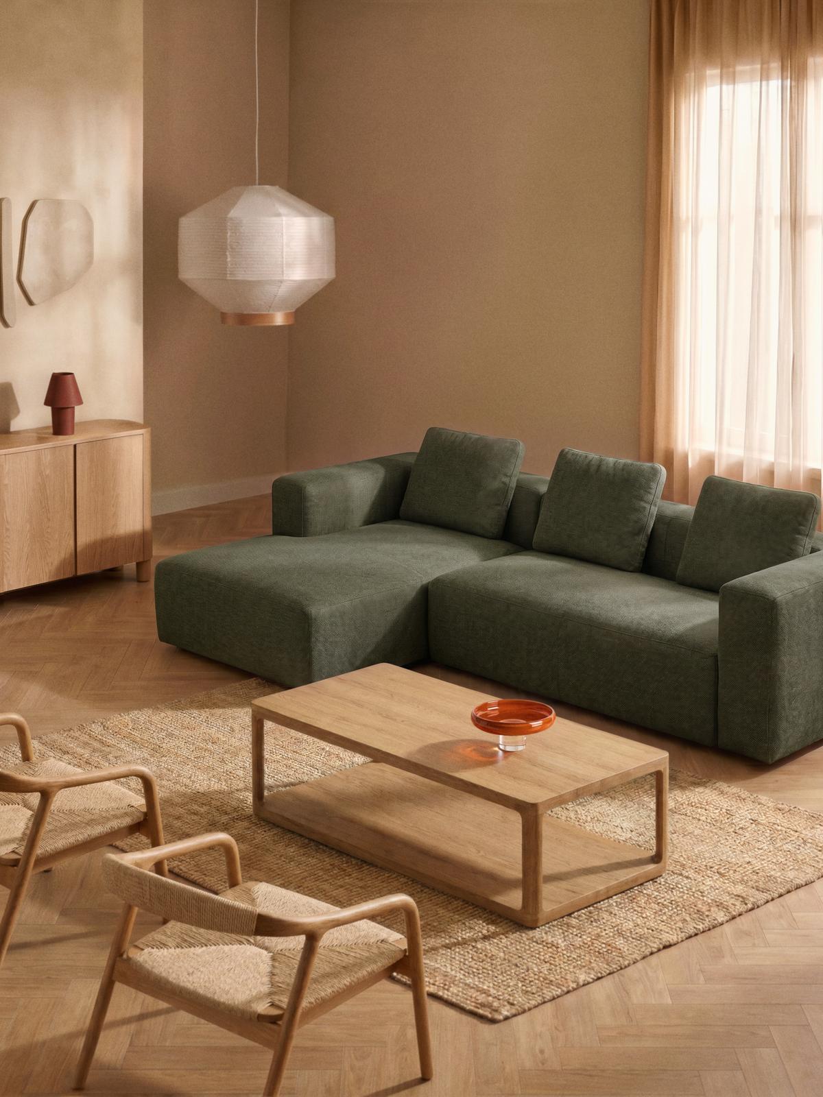 Hoeksalon Blok Longchair Links Mosgroen B300