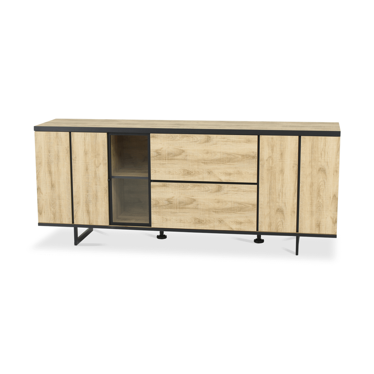 Eetkamer VIKTOR: Dressoir + Glaskast + Eettafel ABBEY 200x100 + 4x Stoelen LORRY Zwart