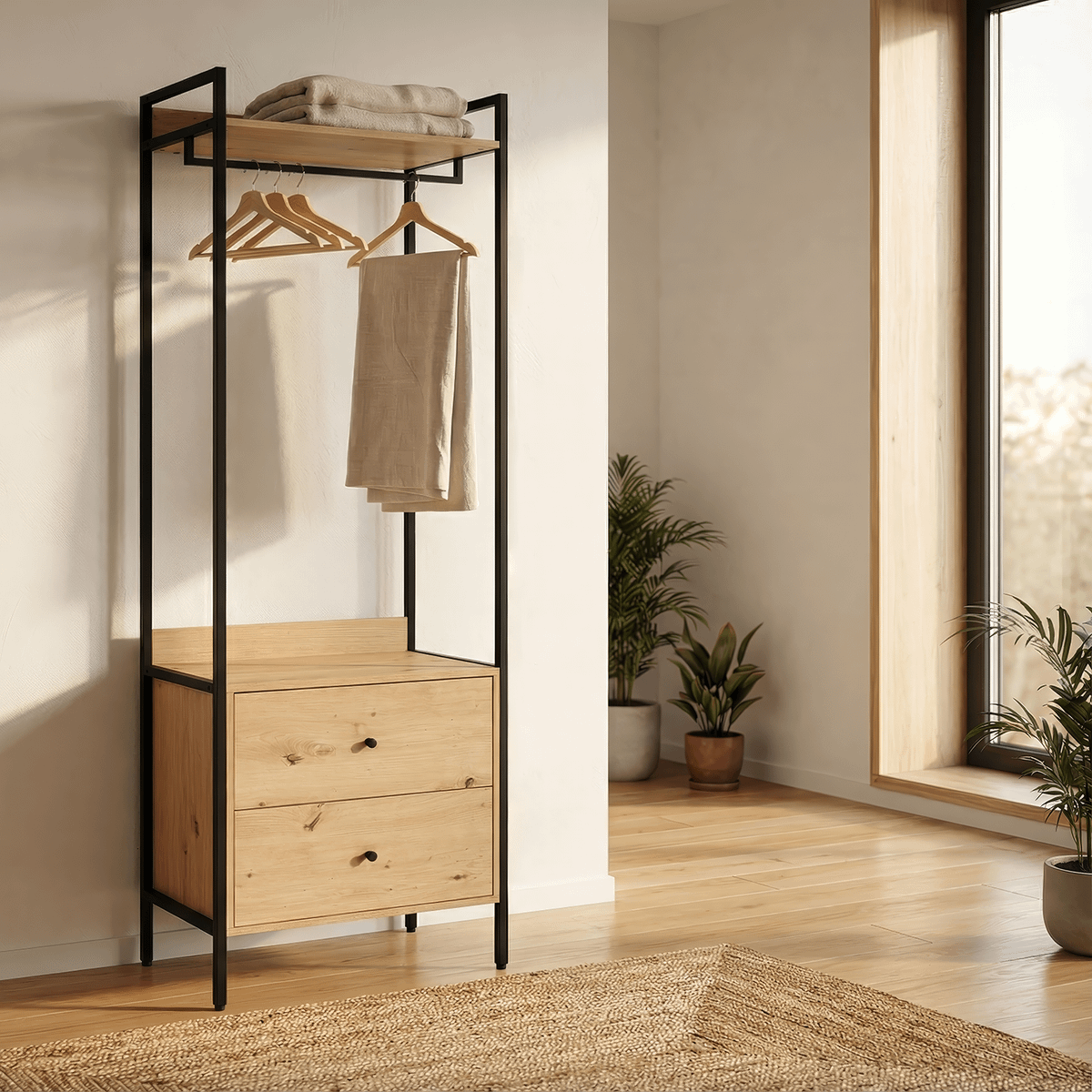 Wandkast LYRA met Roede/2 Laden Artisan-Zwart B64