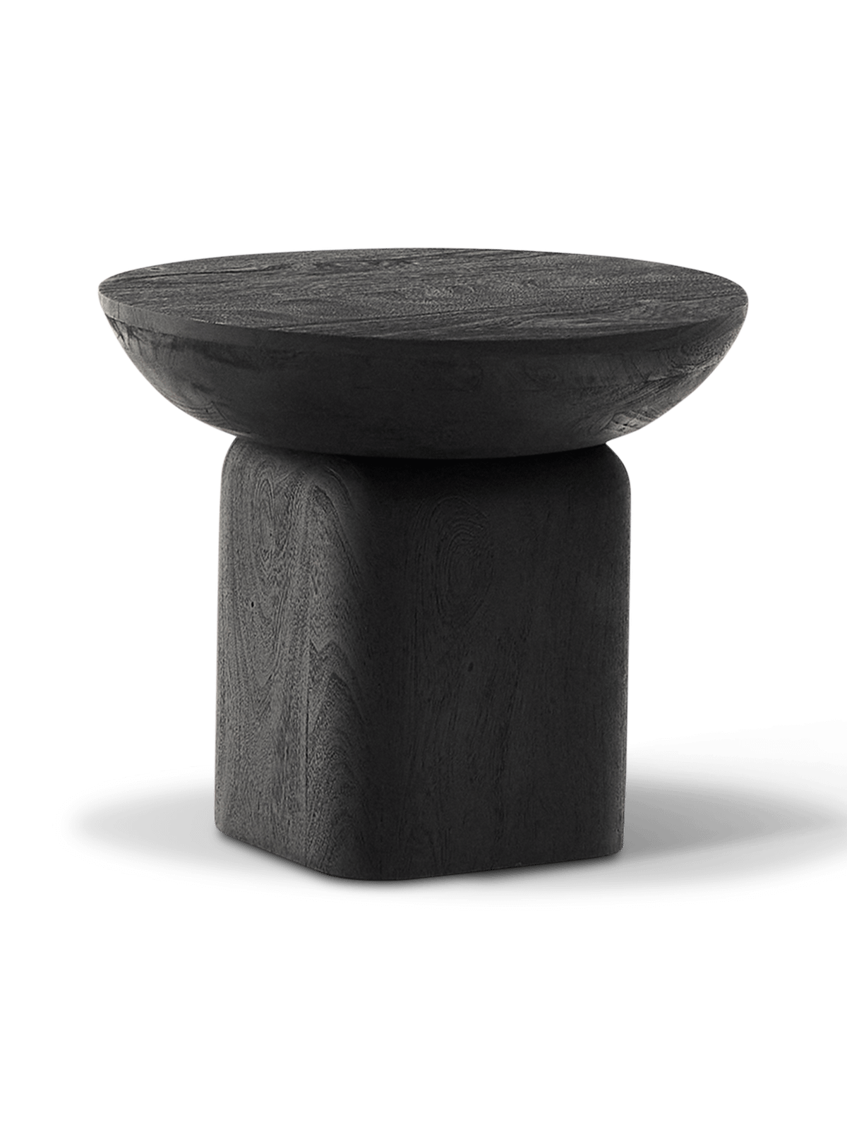 Bijzettafel Ovak van massief acaciahout met afwerking in zwart FSC 100% ⌀50cm