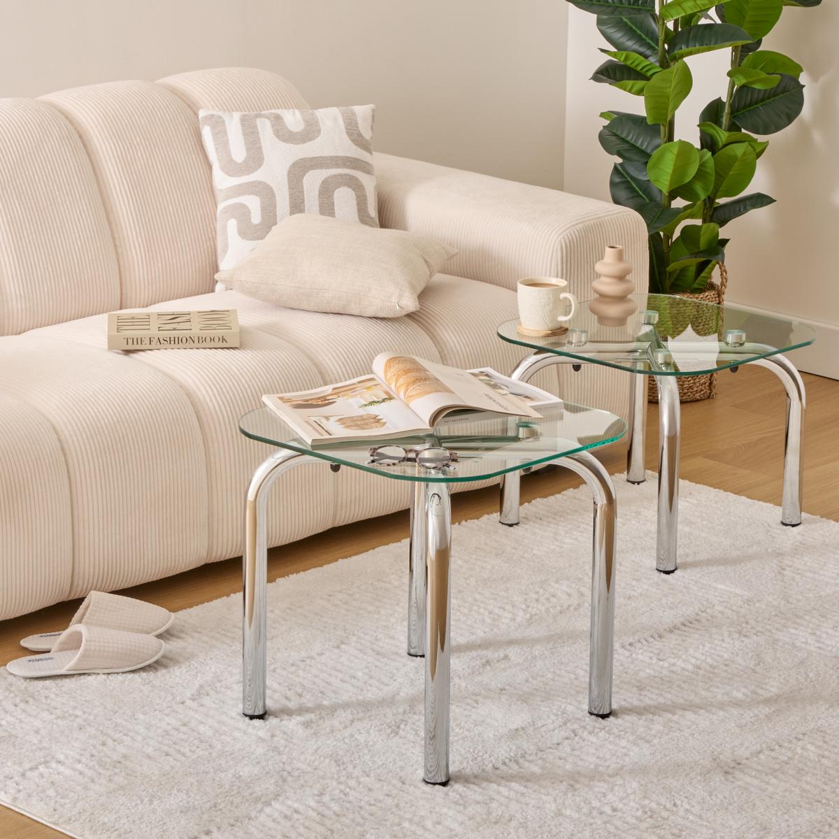 Salontafel Set van 2 LUCIO Glas/Chroom